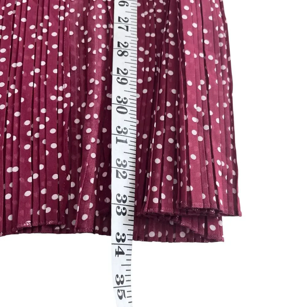 Zara Burgundy Red Polka Dot Print Pleated Tie Waist Maxi Skirt Size XL
